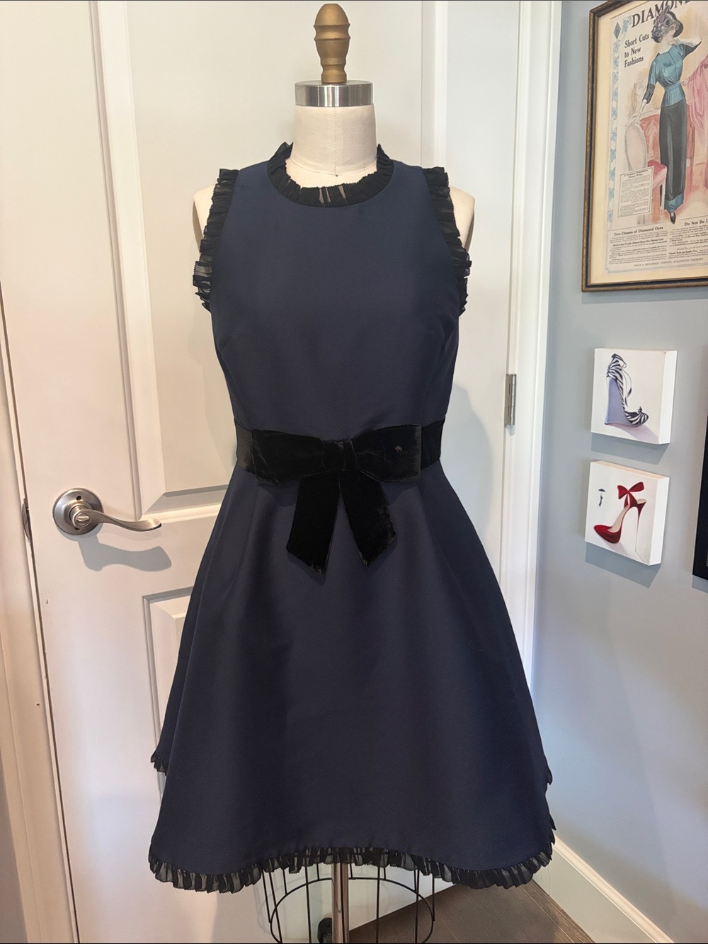 Navy Fit-and-Flare Dress with Velvet Bow Kate Spade